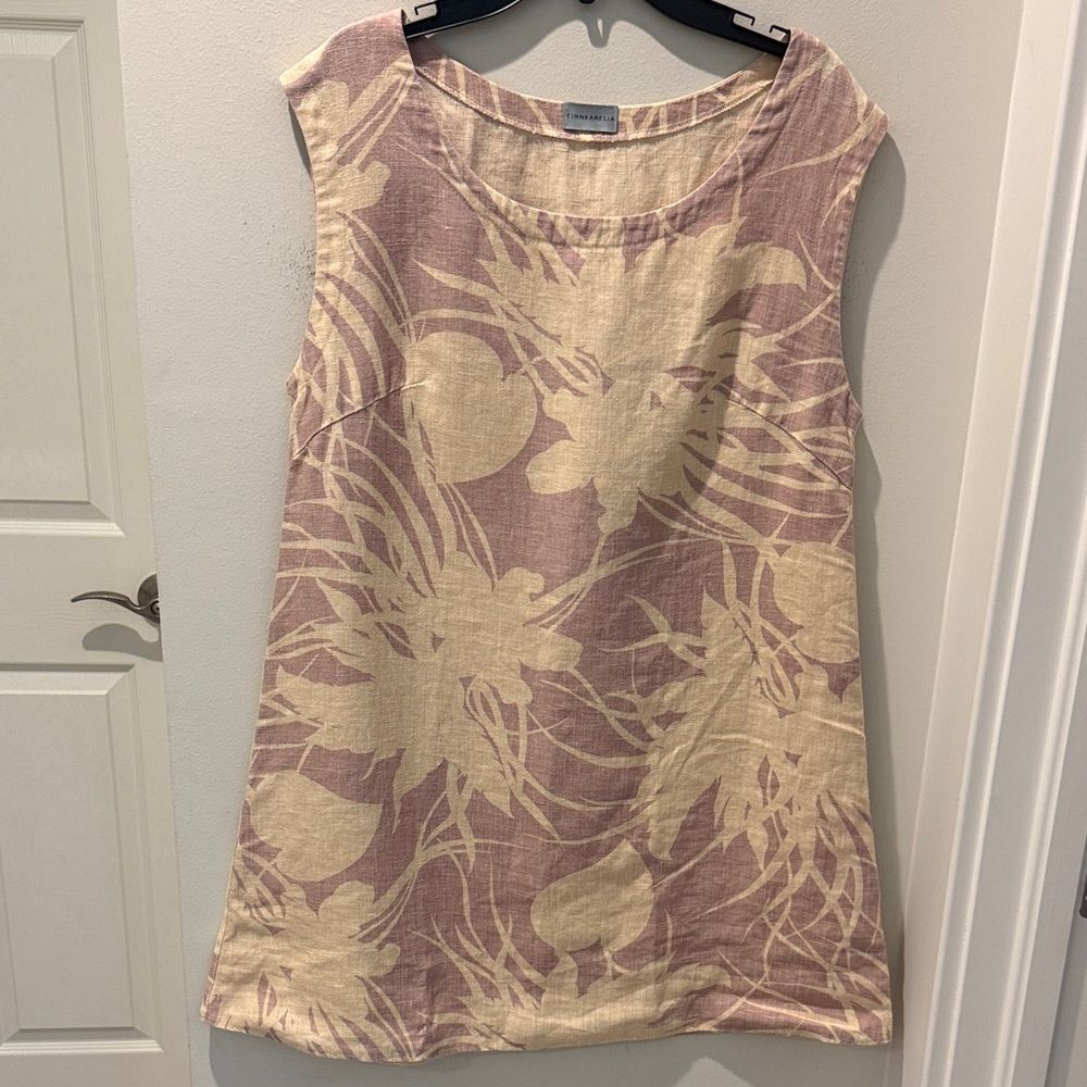 Finnkarelia Floral Patterned Flax Linen  Mini Dress/ Tunic size Small